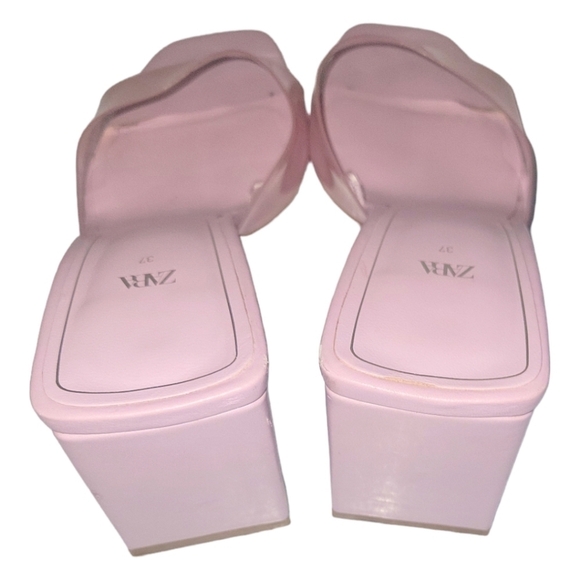 Zara Clear Vinyl Pink Wide Heels Clear Strap Leather Insole UK Size 37 Sandals - Picture 8 of 9
